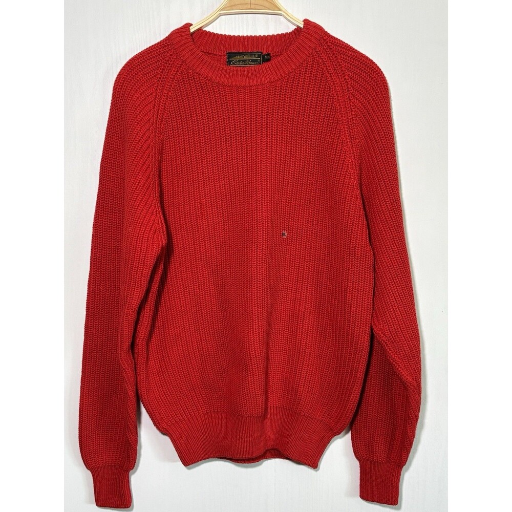 Eddie Bauer Ribbed Knit Sweater Mens XL Red Crewneck Cotton Vintage New